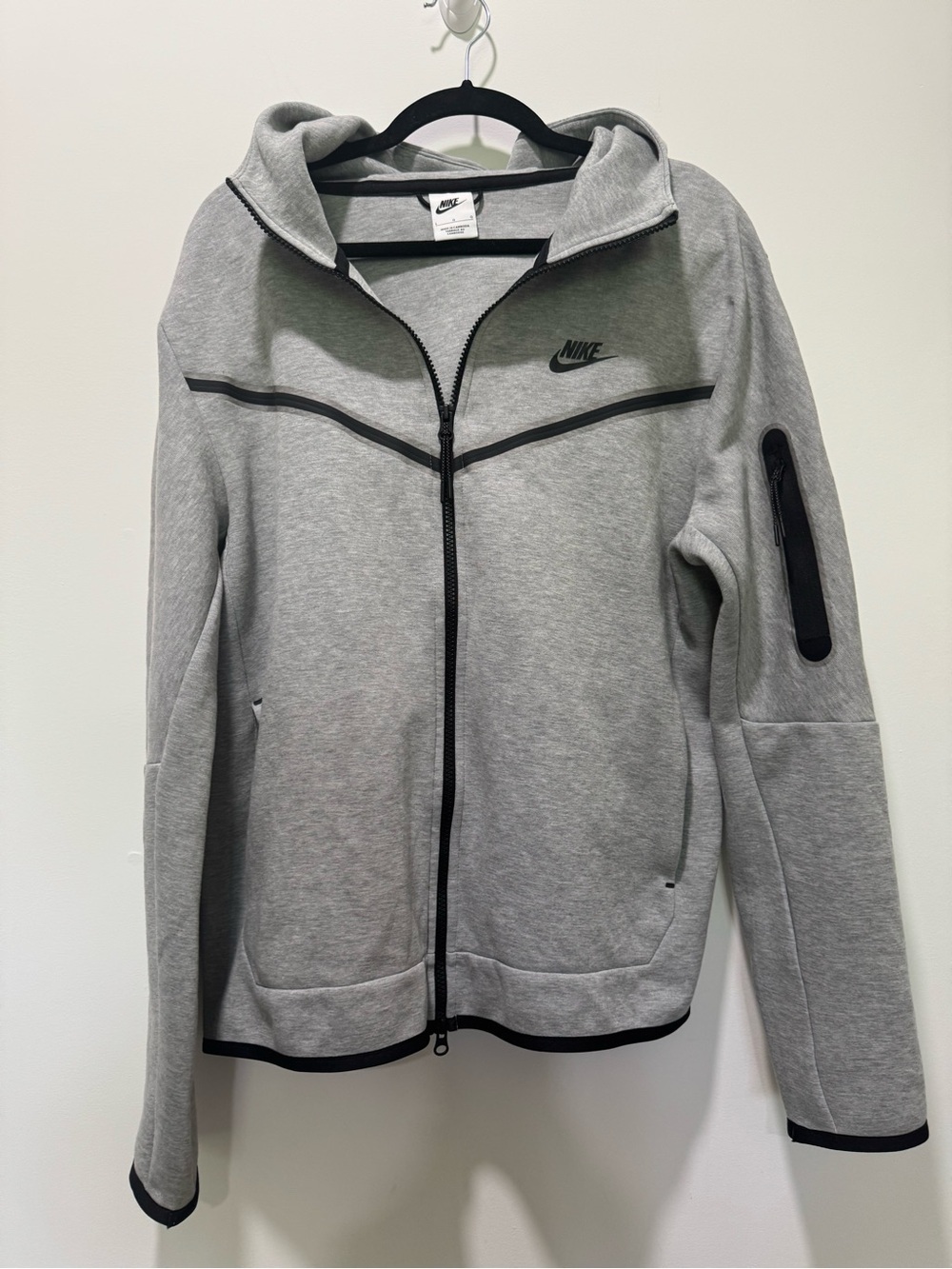 Nike Tech Light Gray Full-Zip Jacket with Black Trim | Good Used Condition
